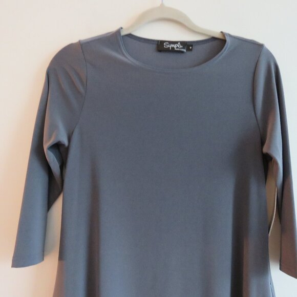 SYMPLI Trapeze Tunic 3/4 Sleeve Stretch Lagenlook in Melange Gunmetal US 4 NWT - Picture 4 of 14
